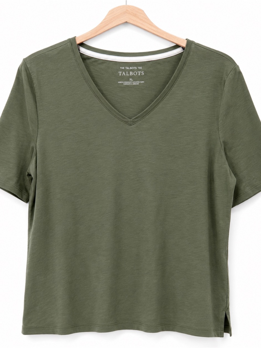 Talbots Pima Cotton Olive Green V-Neck Tee XL Short Sleeve Closet Staple - Picture 1 of 5